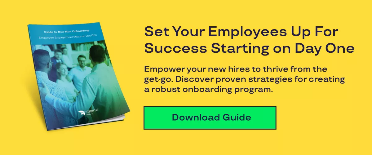 Graphic that says "Set your employees up for success starting on day one. Empower your new hires to thrive from the get-go. Discover proven strategies for creating a robust onboarding program. Download guide." 