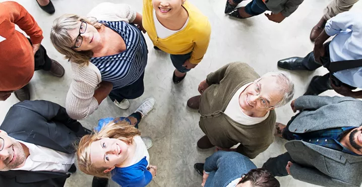 group of people looking up