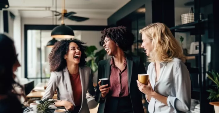 Three employees laughing together