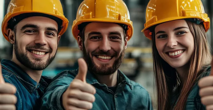 Three frontline employees giving a thumbs up