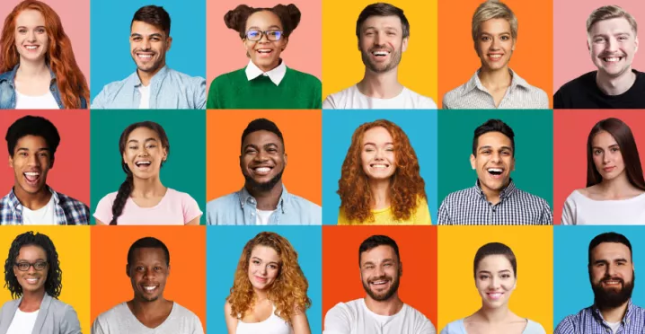 A grid with smiling employees across the generations