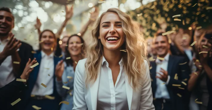 Women being celebrated and receiving employee recognition