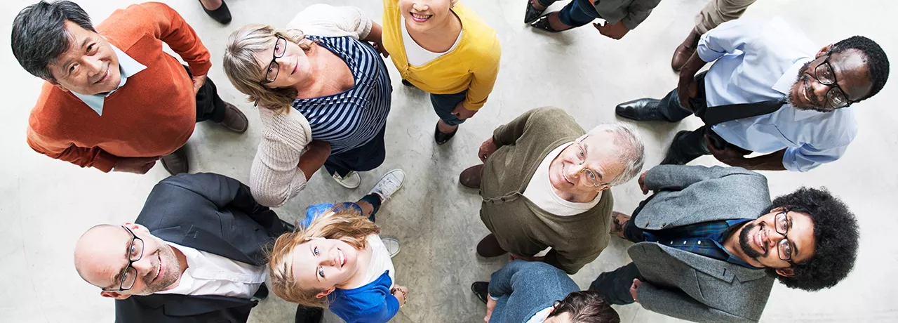 group of people looking up