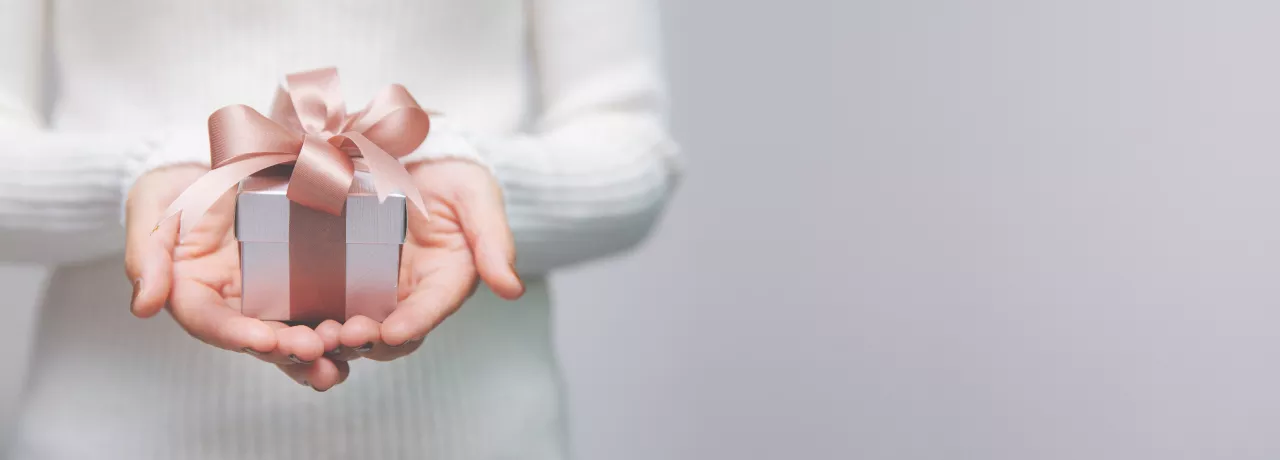 An image showing a person holding a small gift