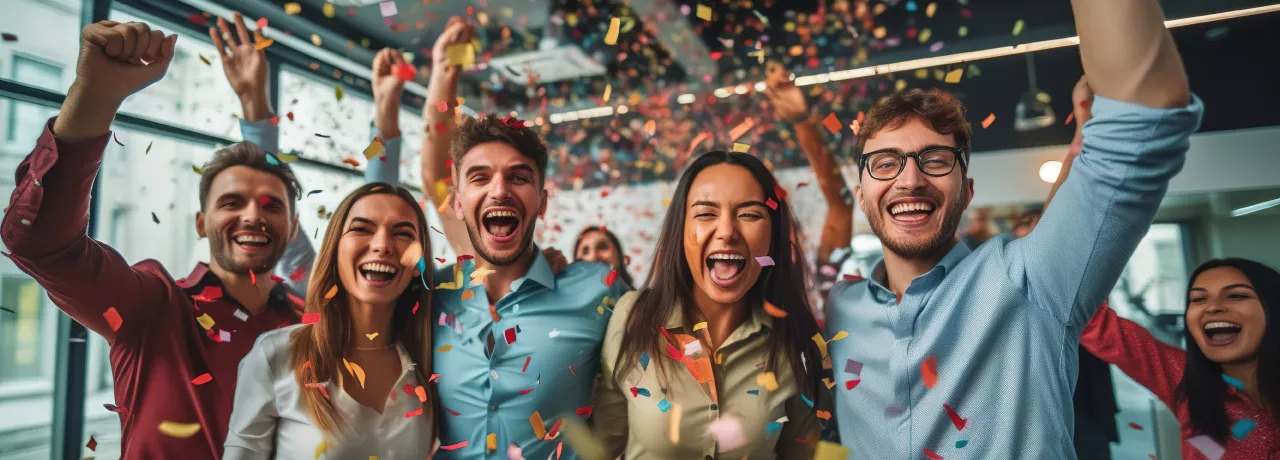 An image showing employees celebrating 