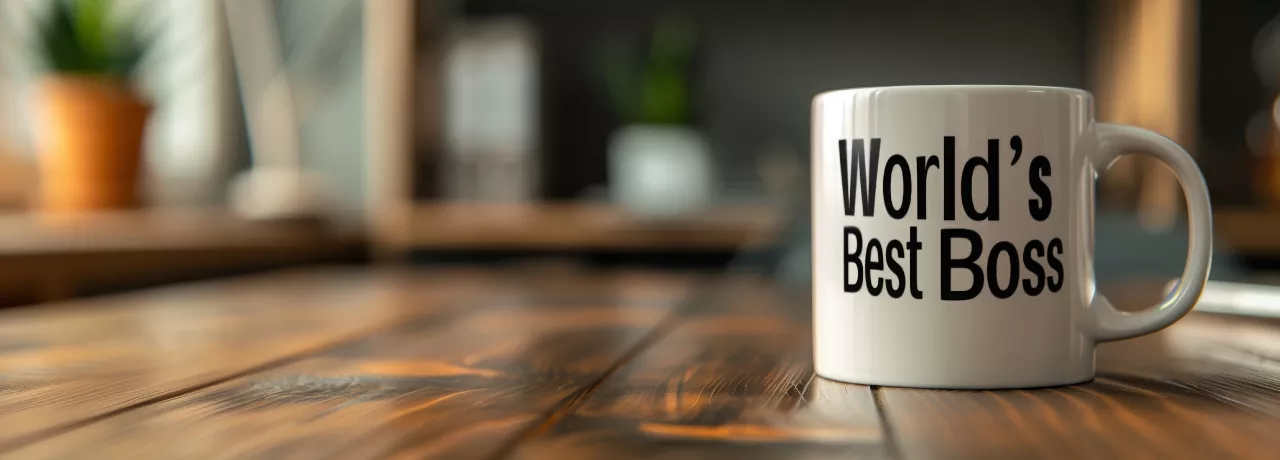 Shows a Boss's Day Message on a mug
