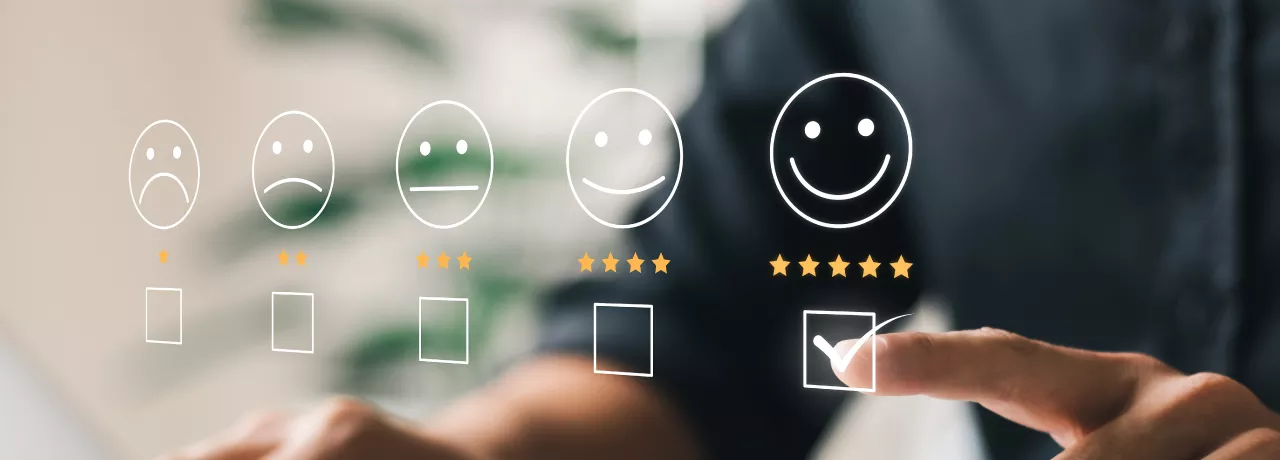 Shows an employee selecting an scale whether they are happy or not with their job