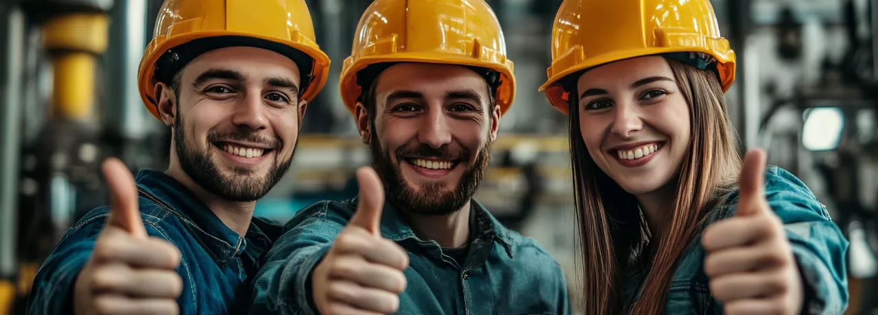 Three frontline employees giving a thumbs up