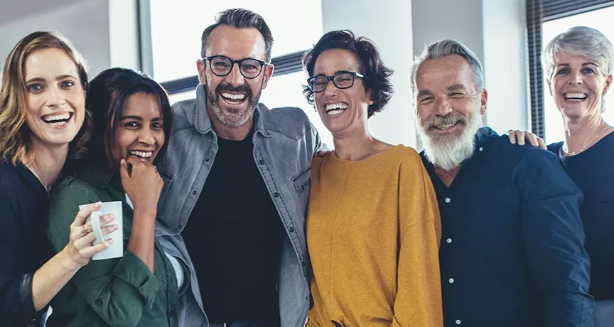 group smiling employees