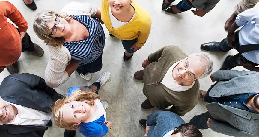 group of people looking up