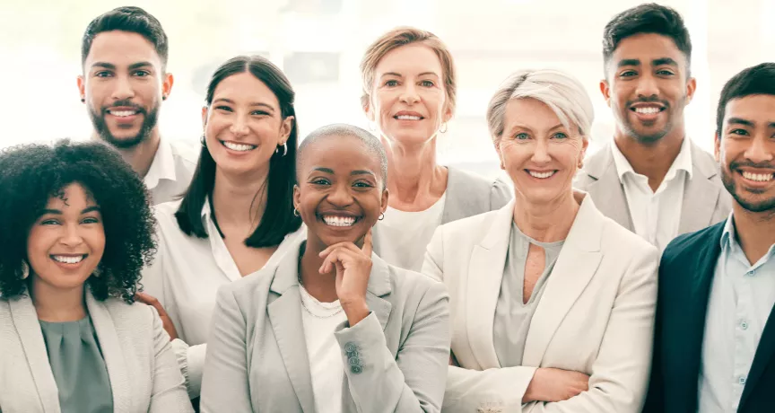 A group of employee smiling
