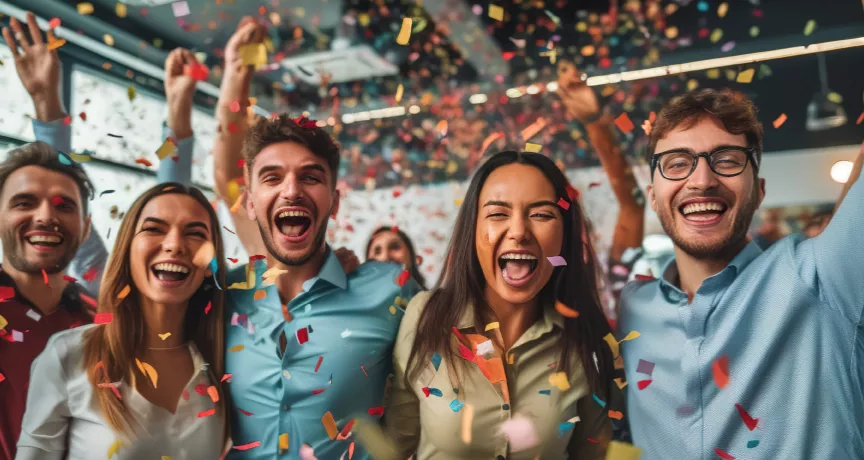 An image showing employees celebrating 