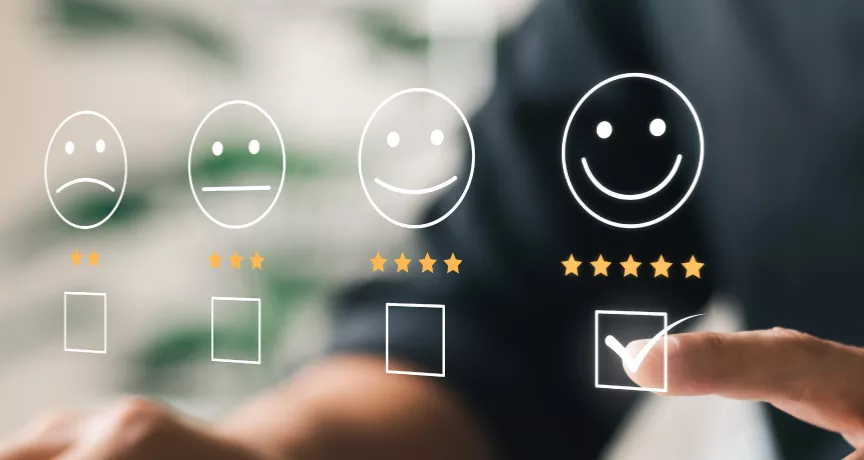 Shows an employee selecting an scale whether they are happy or not with their job