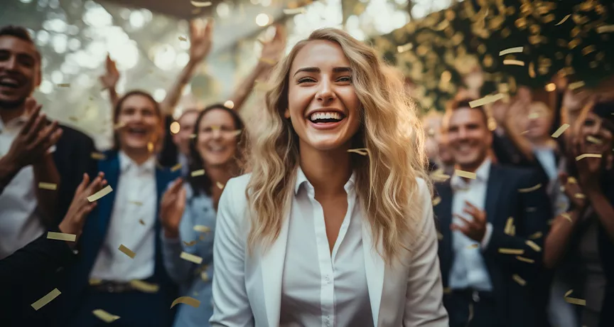 Women being celebrated and receiving employee recognition