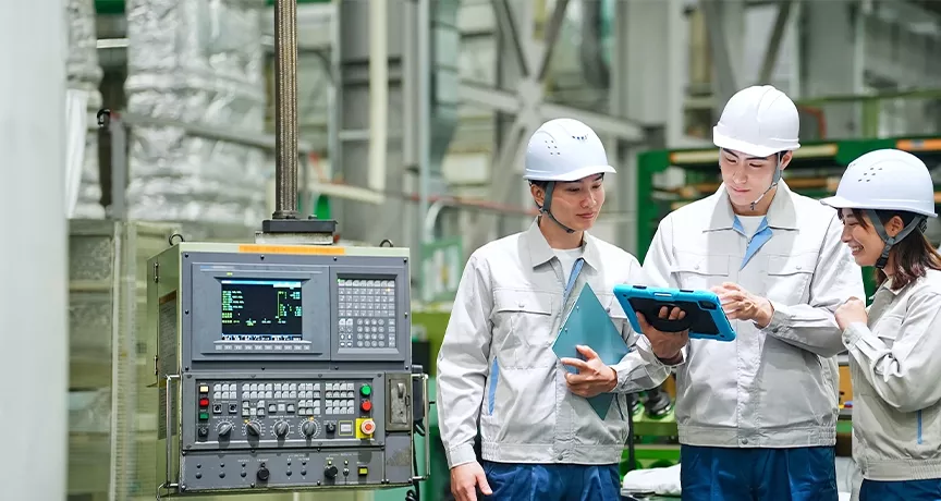 manufacturing employees enjoying engagement software
