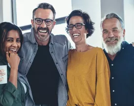 group smiling employees