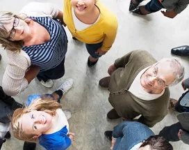 group of people looking up