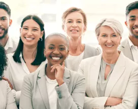 A group of employee smiling