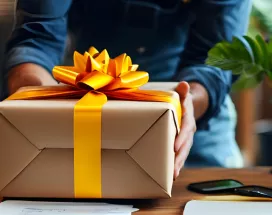 An employee giving their boss a gift on National Boss's Day