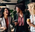 women laughing in office