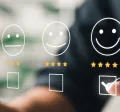 Shows an employee selecting an scale whether they are happy or not with their job