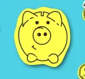 A piggy bank with coins surrounding it. 