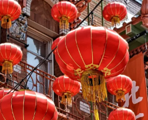 Lanterns hung up in San Francisco's Chinatown